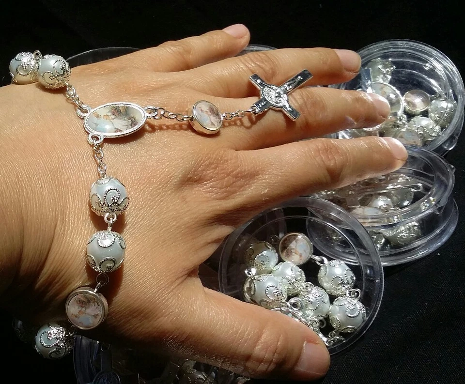 10 洗礼派对礼物,玫瑰手链,Recuerdos Bautizo Rosario,礼物,克里斯蒂 — 第 2/4 张图片