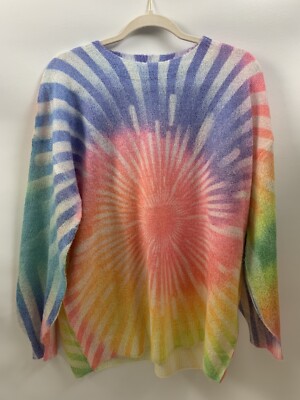Solution Oversized Multicolored Rainbow Horizon Fireworks Sweater, Women s M