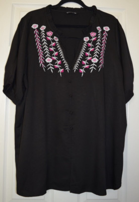 Bloomchic Women's Black Embroidered Short Sleeve Top Size New