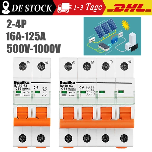 Leitungsschutzschalter DC Solar PV Sicherungsautomat 2/4-polig 1000V 16~125A