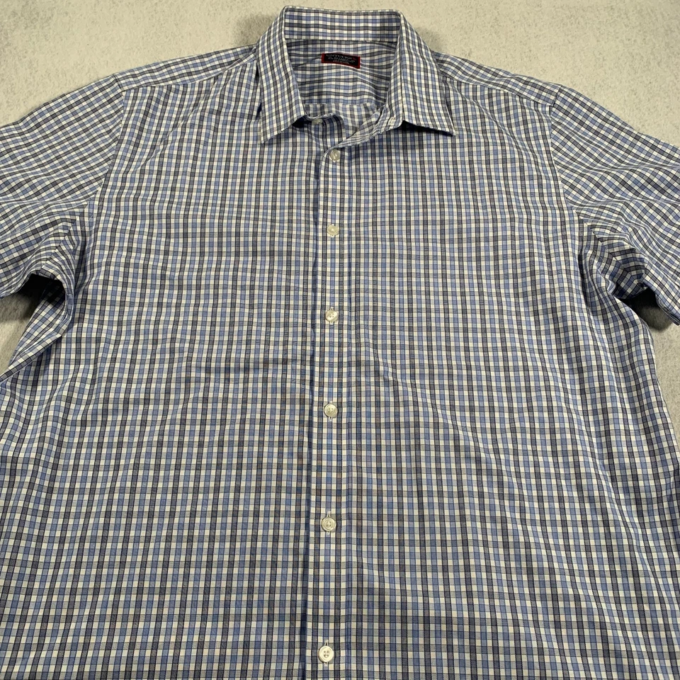 UNTUCKit Shirt Mens 2XL Blue White Check Button Up Wrinkle Fit Cotton Slim Fit - Image 2 of 4