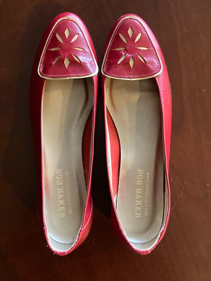 New & Vintage Made Expressly for Bob Baker Ladies Leather Flats, Red/Gold 8.5M