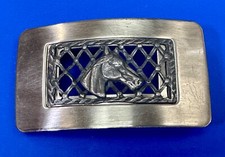 Horse head bust in front of weave pattern - DIFFERENT western belt buckle