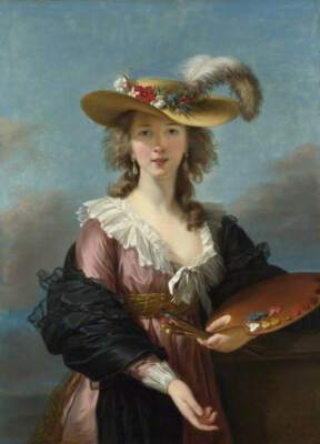 Oil painting Elisabeth-Louise-Vigee-Le-Brun-Self-Portrait-in-a-Straw-Hat woman
