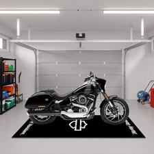 Motorcycle Garage Mat, Harley Davidson Black Style Printed Garage Mat