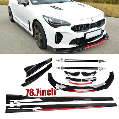 For KIA Stinger Forte Front Bumper Lip Splitter + Side Skirt Glossy Black +Red