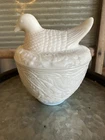 Vintage Avon White Milk Glass Bird on Nest Covered Dish/Candle/Trinket Box  5 “