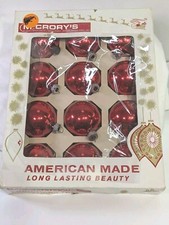 McCrory's 9 Shiny Brite Christmas Ornaments Red Glass Made In New York USA NOTE