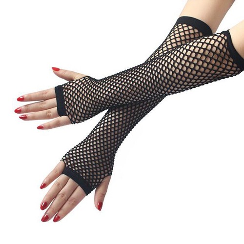 Punk Goth 80's 80s 70s Disco Dance Costume Party Lace Fingerless Fishnet Glove ⁿ - Picture 3 of 21