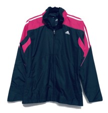 Vintage Adidas Jacket Womens Medium Pink Black Zip Lightweight Track Outdoor Y2K