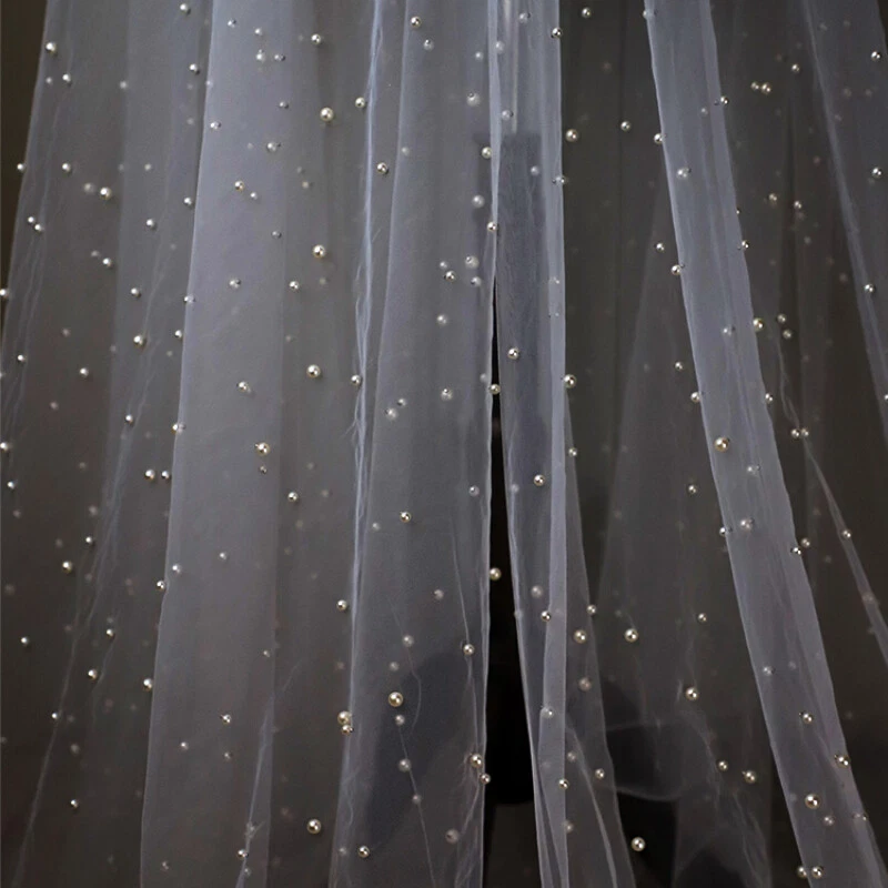 Faux Pearl Beading Mesh Fabric Tulle Voile Sewing for DIY Bridal Veil Dress - Image 2 of 4