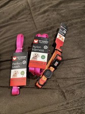 Toy Doggie Lot Small Dog Xxs Pink Orange Floral Collar Harness Leash Nylon NEW