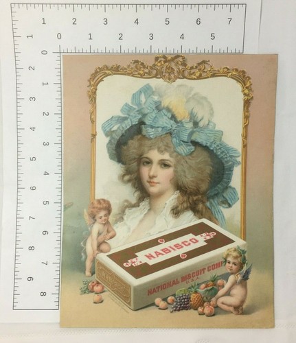 1902 Trade Biscuit Card Victorian Nabisco Wafers Sugar Cherubs Girl Lovely 7x9 - Picture 4 of 5