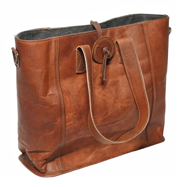 Borsa Donna Spalla Tote Artigianale Grande Vintage Vera Pelle Marrone