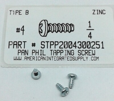 #4x1/4 Pan Head Phillips Tapping Screws Type B Steel Zinc Plated (500)