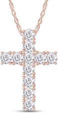 1ct Round Cut Moissanite Cross Pendant 18" Necklace 925 Sterling Silver