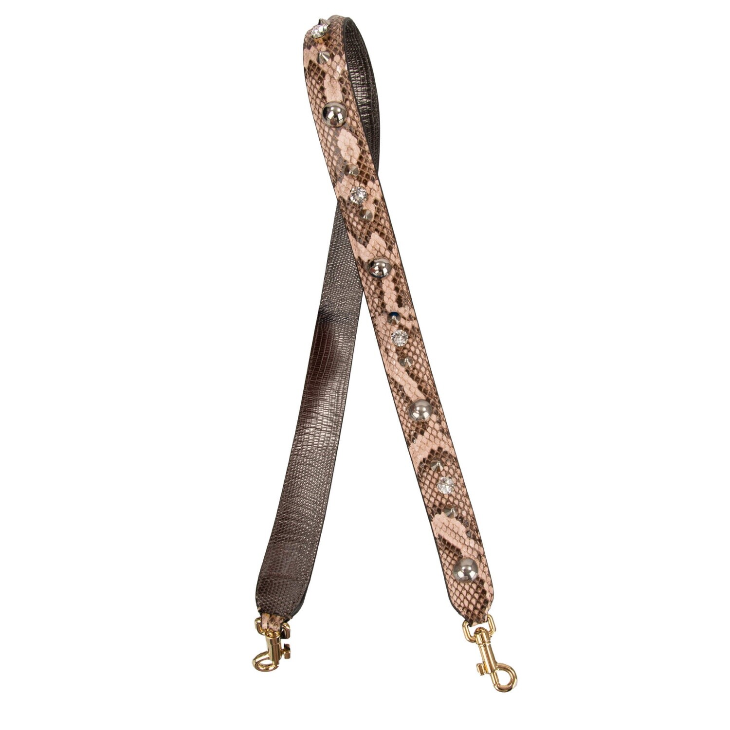 DOLCE & GABBANA Pearl Crystal Snake Leather Bag Strap Handle Pink Silver 12806