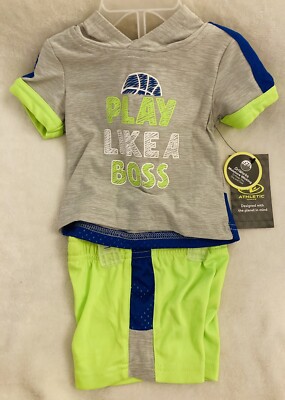 Boys PLAY LIKE A BOSS Grey/Green Hooded Short Sleeve Shirt and Short AthleticSet