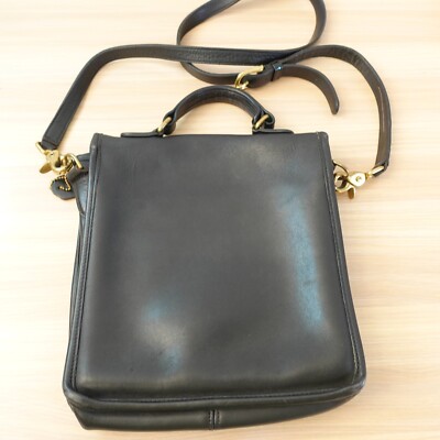 Vintage Coach Crossbody Satchel Medium Black Leather Station 2Way