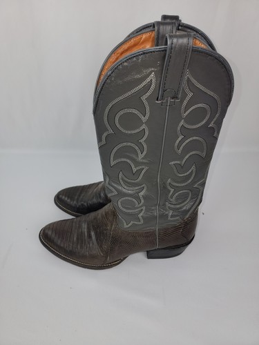 VTG Wrangler Dark Brown Teju Lizard Cowboy Boots 9.5 USA Gray Leather Goodyear - Picture 7 of 19