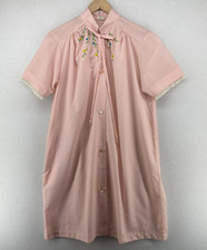 Vintage House Coat L Shirred Floral Embroidered Tie Neck Button Up Pink Korea