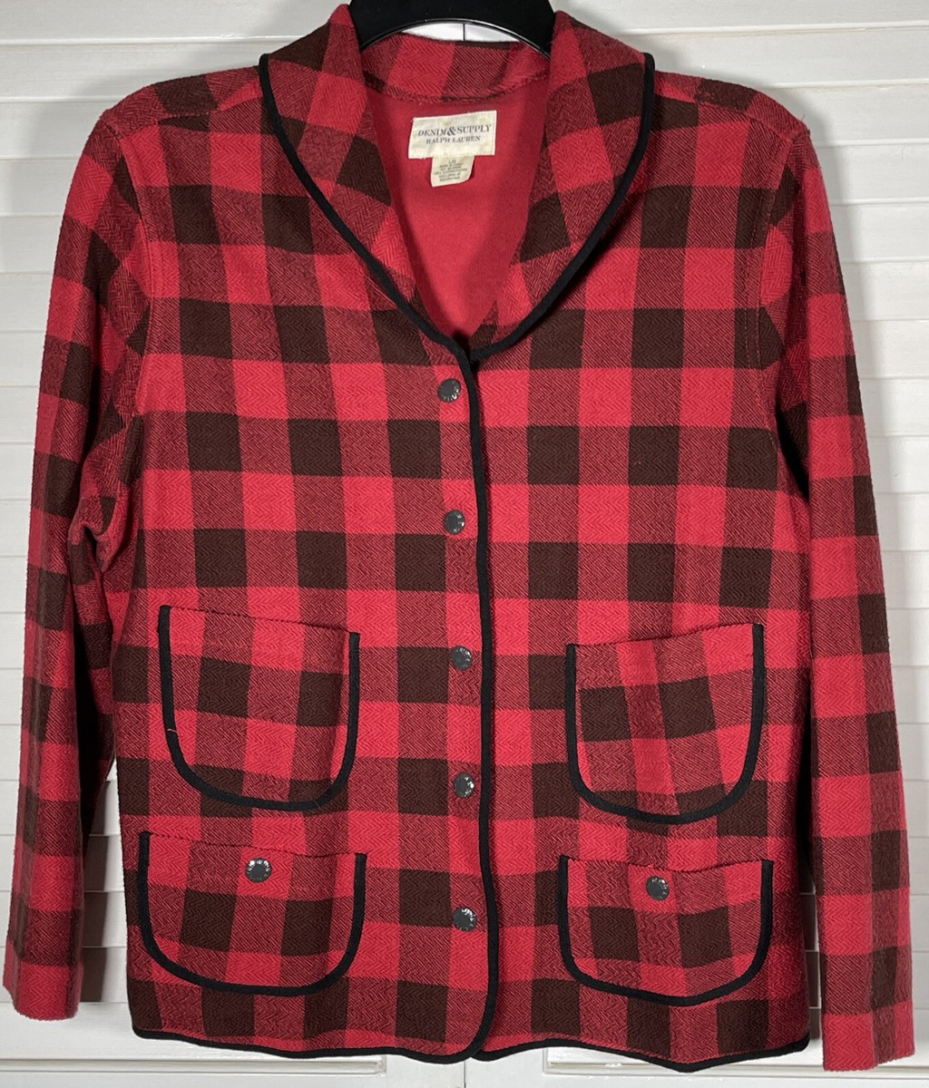 Denim Supply jacket women's L red Buffalo Plaid Snap Front