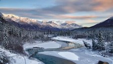 Landscape nature river snow winter mountains forest pine Custom Gaming Mat Desk