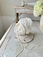 French antique bonnet Tulle white lace needlework embroidered embroidery Coiffe
