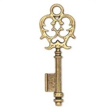 Antiqued Gold Pewter Victorian Steampunk 44mm Long Skeleton Key Pendant