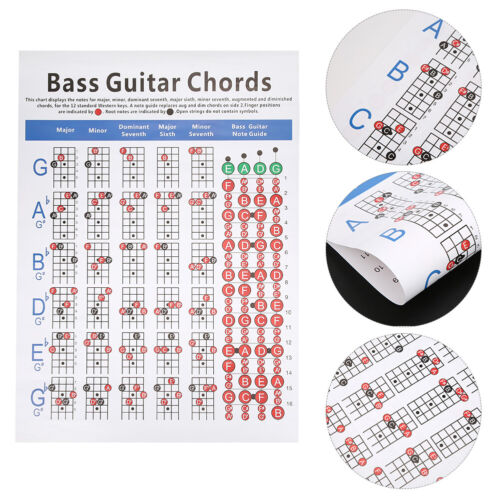 Bass Guitar Chords Chart 4-String Beginner Finger Practice Musical NEW - Picture 1 of 9