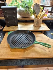 Le Creuset Cast Iron Grill Pan 26 Green Round Skillet Griddle Made In France