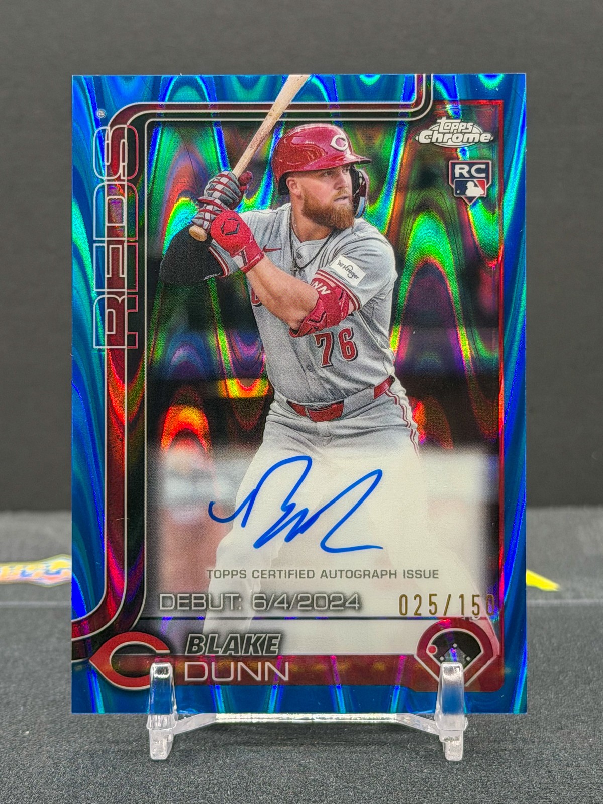 2025 Topps Chrome Blake Dunn Rookie RC Auto Blue RayWave /150 Cincinnati Reds