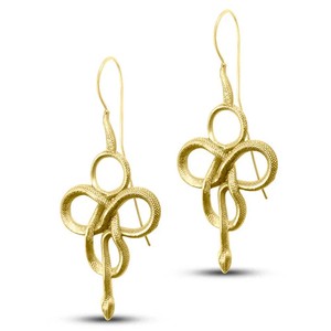 Authentic Snake Viking Nordic Tribal Gold Plated Drop Dangle Earrings