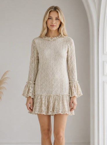 Shoshanna Bell Sleeve Lace Mini Dress Size 12 Whimsy Coquette Luxe Party $480