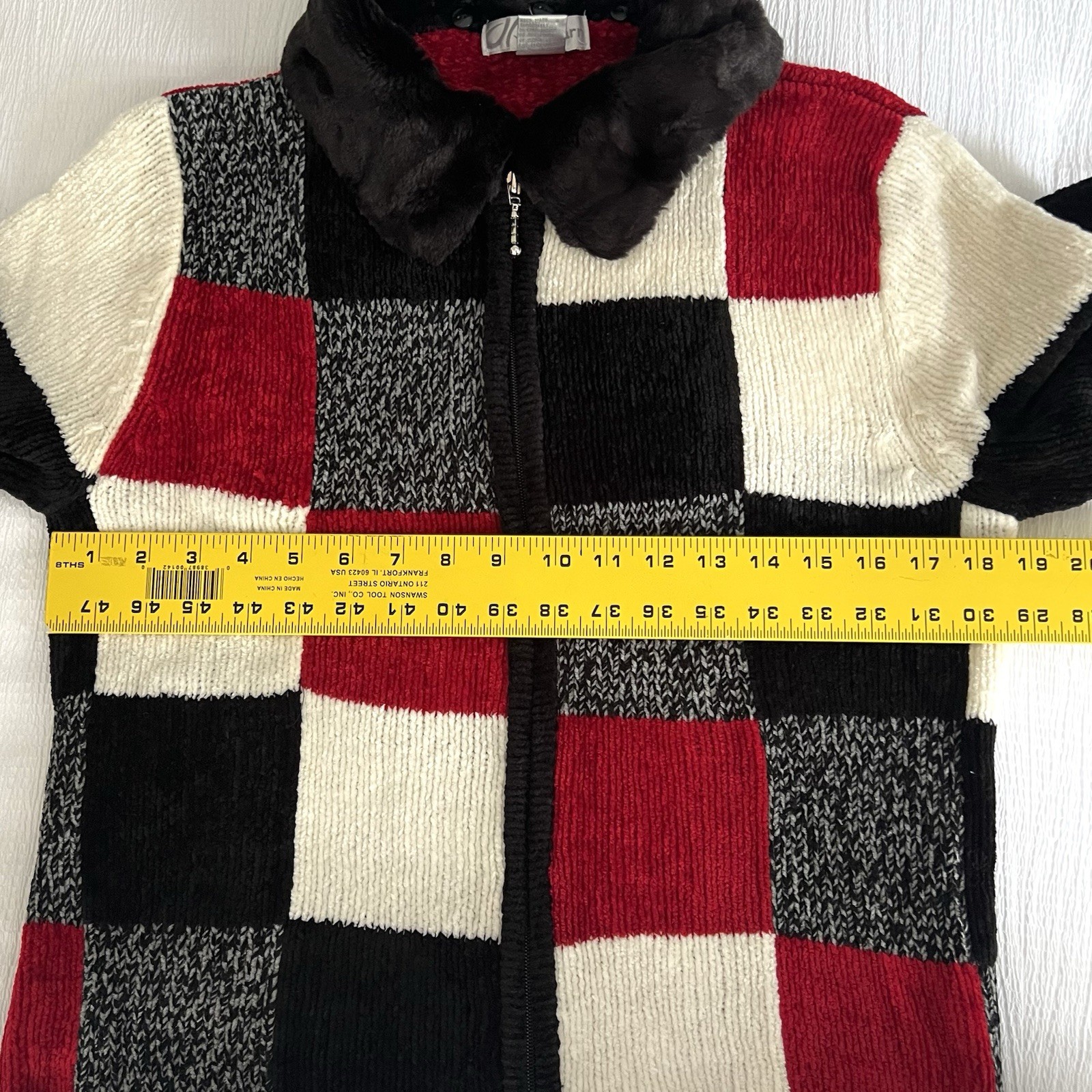 Vtg Chenille Patchwork Full Zip Jacket Sweater Sz… - image 8