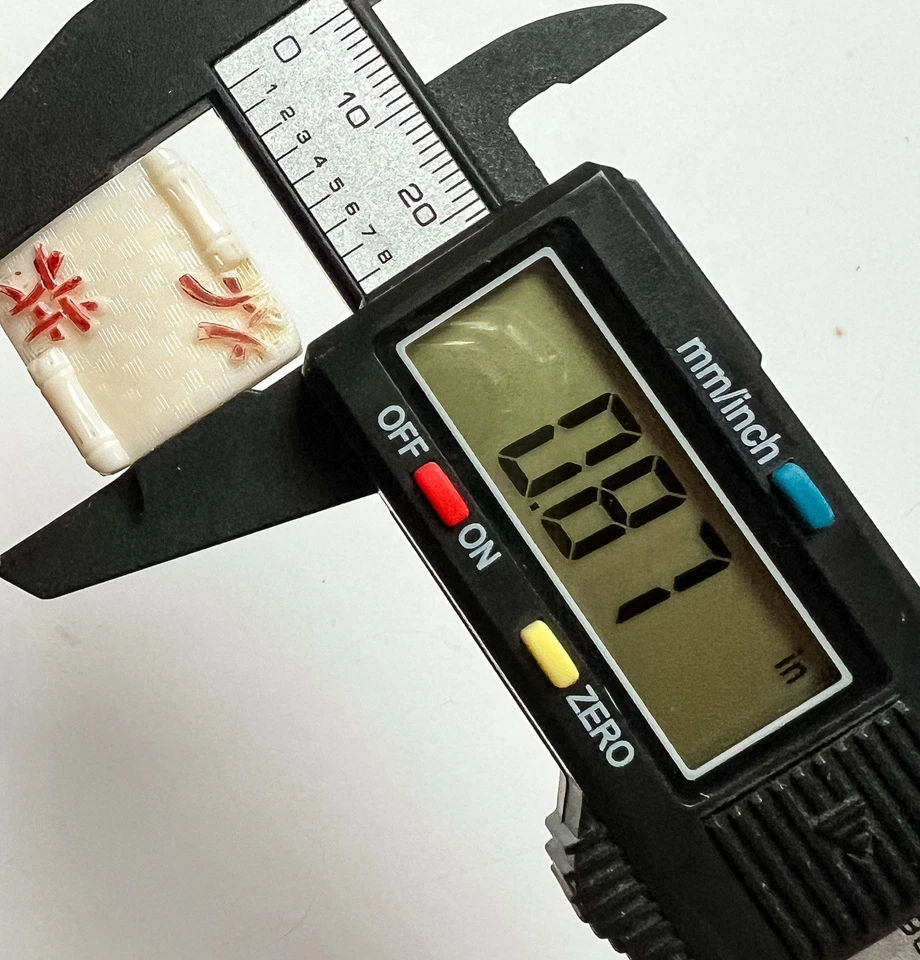 Vintage Ivory Glass Square Buttons Red Asian Characters Majong Mother Daughter - Image 3 of 4