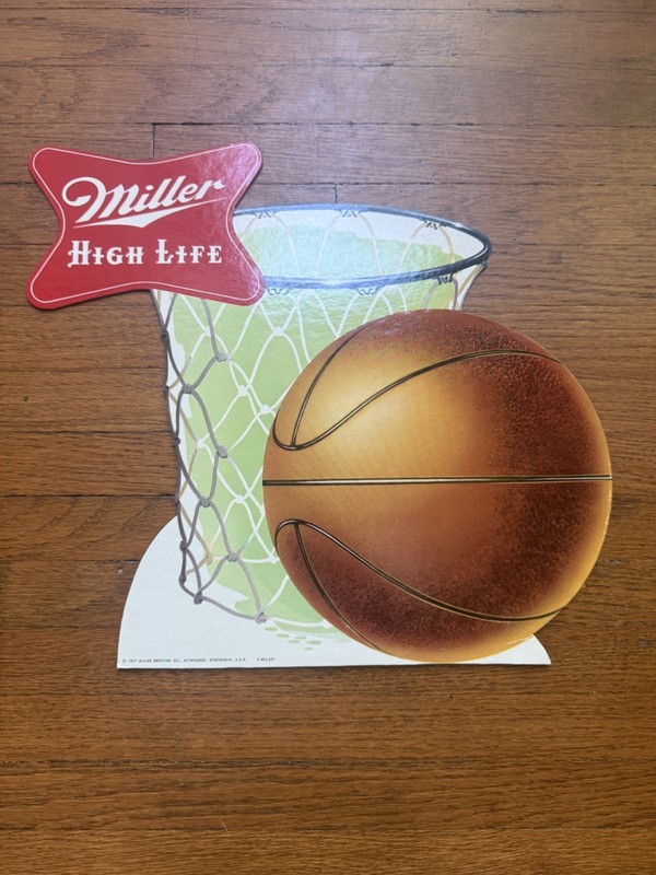 MILLER HIGH LIFE Beer Basketball Deadstock Cardboard  Display Sign (VG+VTG, 50s)