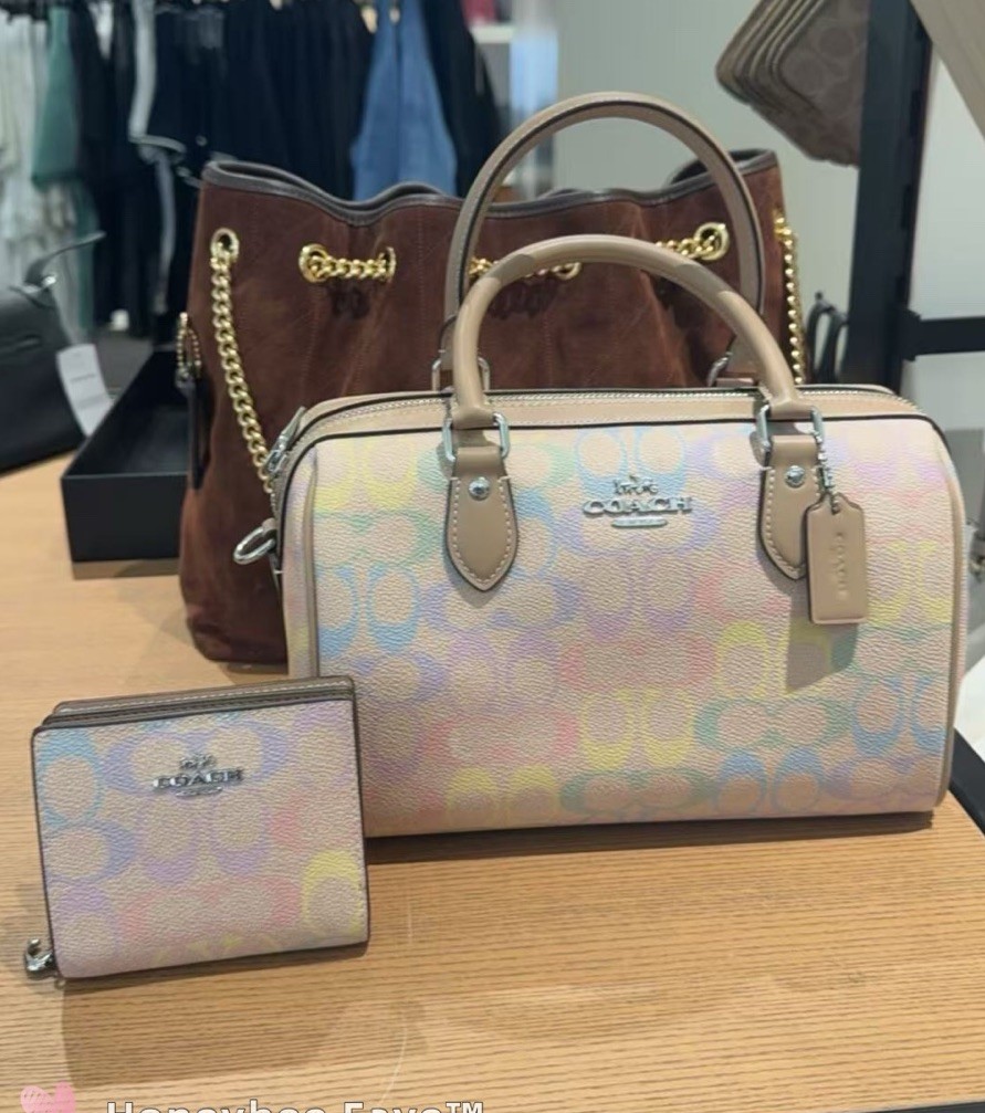 NWT Coach CDA90 Rowan Satchel Bag In Rainbow Signature plus snap 