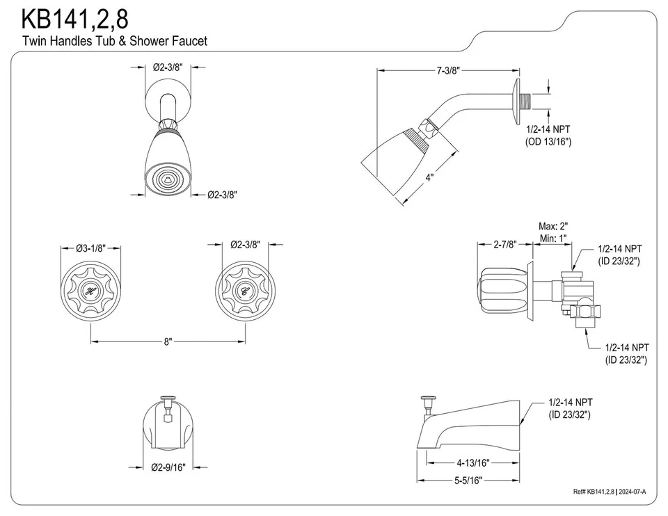 KB148 Twin Acrylic Handle Tub and Shower Faucet, Brushed Nickel, 5-Inch Spout... - Image 2 of 2