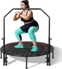 48" Silent Fitness Mini Trampoline Fitness Rebounder with Adjustable Foam Han...