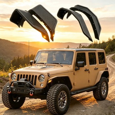 For 2007-18 Jeep Wrangler JK JKU Tubular Steel Fender Flares Front Rear 7'' wide 