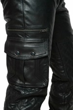 Black Leather Biker Trousers for Men – Genuine Quilted Motorcycle Cargo Pants