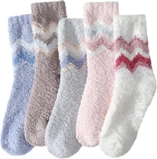 fauson Fuzzy Socks for Women - 5 Pairs Fuzzy Socks Cozy Slipper Sock for Women,
