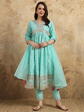 Women's Embroidery Anarkali Kurta Set Indian Ethnic Kurti Pant Dupatta Set Dress
