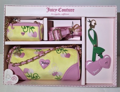 Juicy Couture Heritage Retro Cherry Yellow Pink Heart Charm Barrel Shoulder Bag