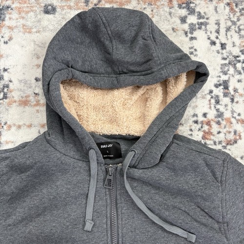 Euro Joy Fleece Fell Bomber Kapuzen Jacke Mantel Zip Hoodie Sweatshirt L anthrazit - Bild 2 von 4