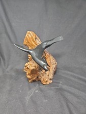 Vintage John Perry Burlwood Sculpture With Black Seal Art Ocean Underwater