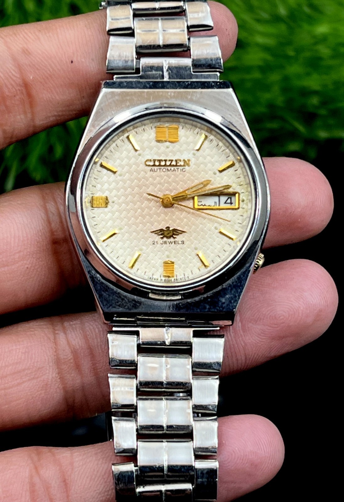 Day Jewels Dial 21 Date Automatic Made White Vintage Japan Citizen Of Men Watch - vintagewatches.pk