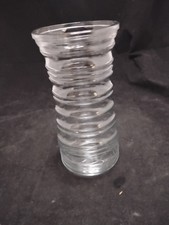 Large Clear Glass Vintage Vase w/ Horizontal Ribbing 8 1/2 In
