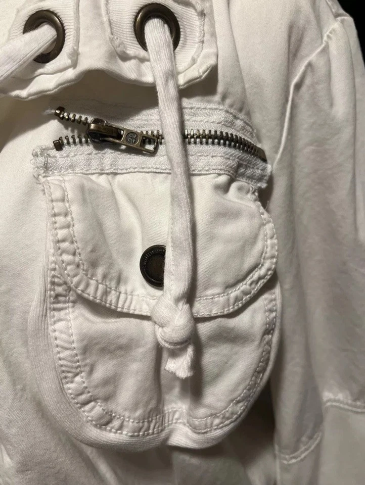 Chaqueta de algodón blanca para mujer TWILL TWENTY TWO 22 talla M bolsillos con cremallera cinturón a presión Foto 3 de 4